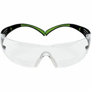 3M SecureFit 400 Series Protective Eyewear, Clear Anti-Fog Polycarbonate Lens, Black/Green Frame, Impact Resistant, Adjustable Temples, Diopter Lens, 1 Each