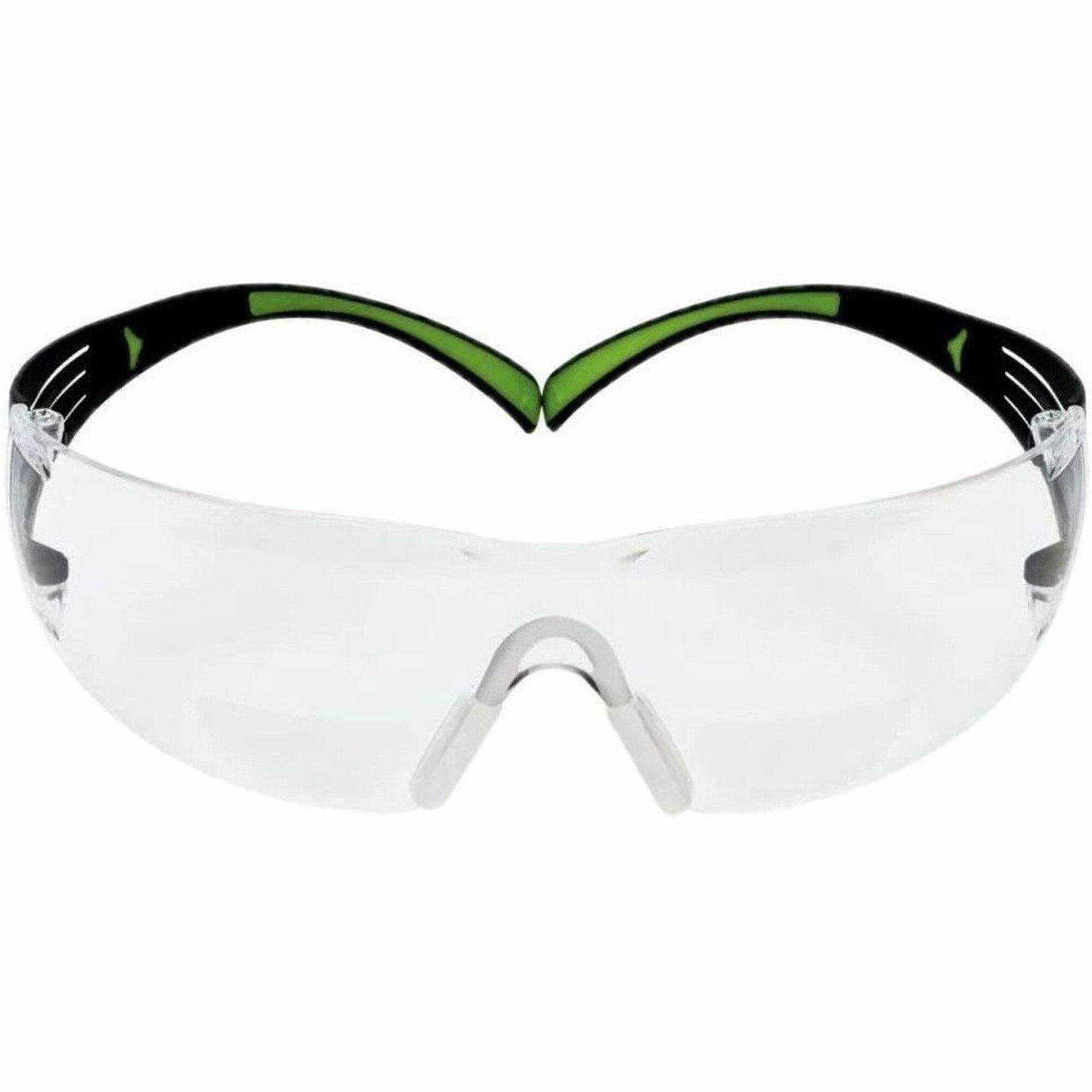 3M SecureFit 400 Series Protective Eyewear, Clear Anti-Fog Polycarbonate Lens, Black/Green Frame, Impact Resistant, Adjustable Temples, Diopter Lens, 1 Each