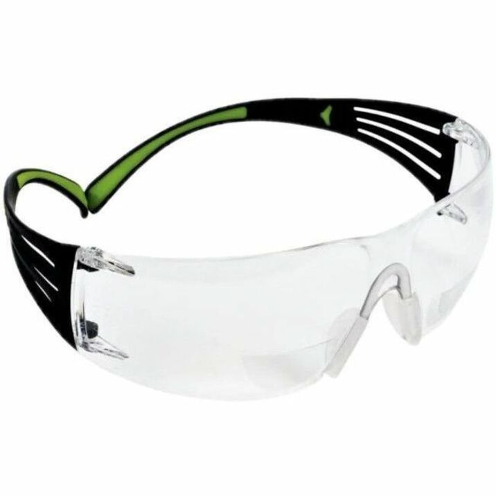 3M SecureFit 400 Series Protective Eyewear, Clear Anti-Fog Polycarbonate Lens, Black/Green Frame, Impact Resistant, Adjustable Temples, Diopter Lens, 1 Each