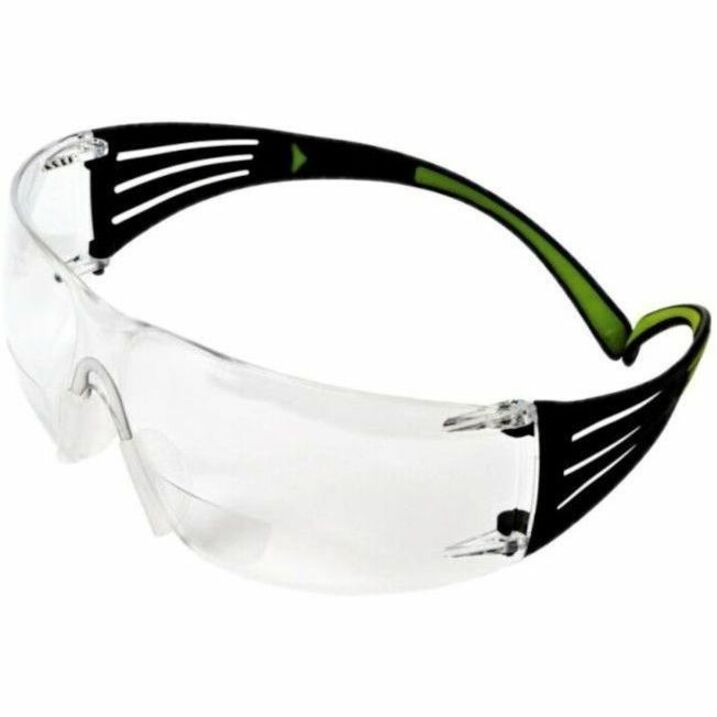 3M SecureFit 400 Series Protective Eyewear, Clear Anti-Fog Polycarbonate Lens, Black/Green Frame, Impact Resistant, Adjustable Temples, Diopter Lens, 1 Each