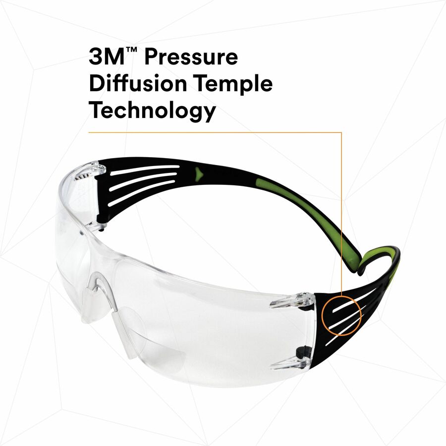 3M SecureFit 400 Series Protective Eyewear, Clear Anti-Fog Polycarbonate Lens, Black/Green Frame, Impact Resistant, Adjustable Temples, Diopter Lens, 1 Each