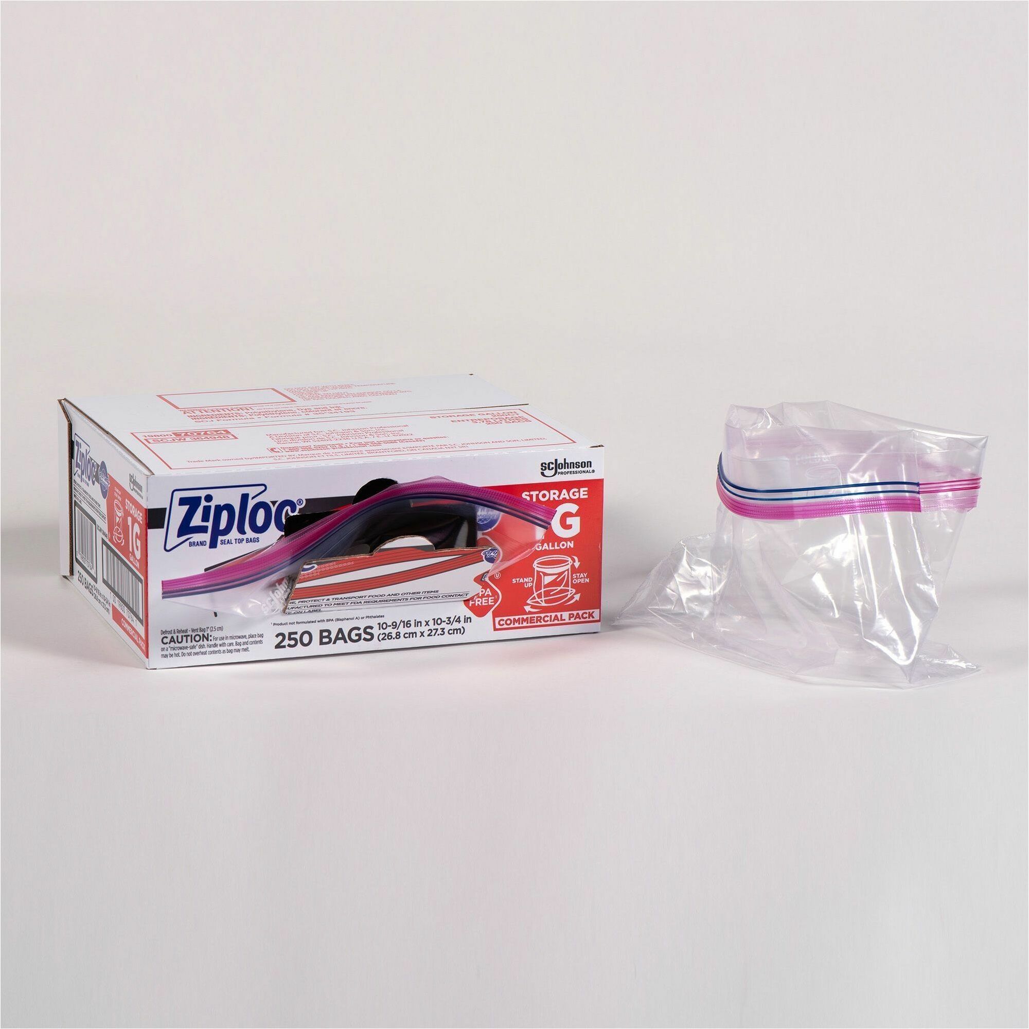 Ziploc&reg; Gallon Storage Bags - Large Size - 1 gal Capacity - 10.50" Width x 1.75 mil (44 Micron) Thickness - Zipper Closure - Textured - Clear - Plastic - Multipurpose/ - 1 Carton
