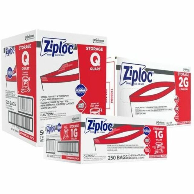 Ziploc&reg; Gallon Storage Bags - Large Size - 1 gal Capacity - 10.50" Width x 1.75 mil (44 Micron) Thickness - Zipper Closure - Textured - Clear - Plastic - Multipurpose/ - 1 Carton