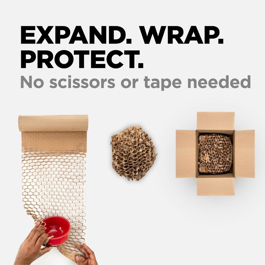 Scotch Cushion Lock Protective Wrap - 12" Width x 175 ft Length - Cushioned, Recyclable, Easy to Use - Kraft Paper - Brown - 1 Roll
