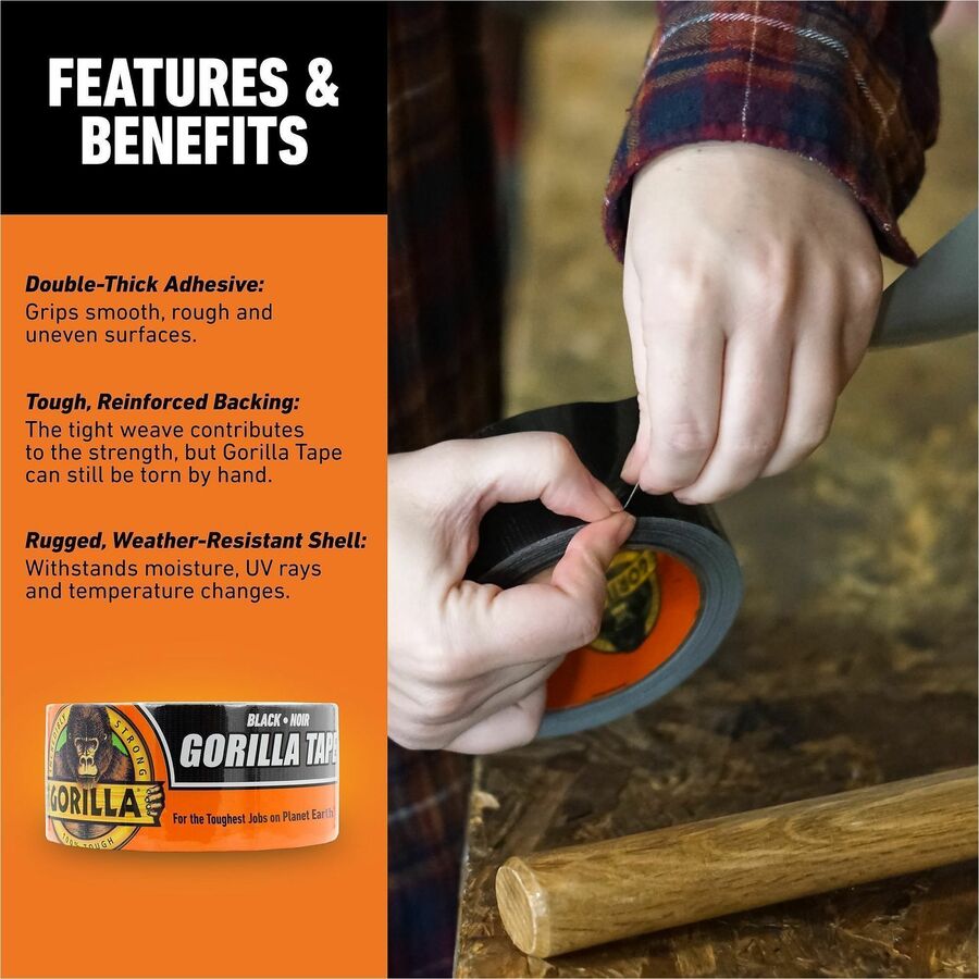 Gorilla Tape - 10 yd Length x 1.88" Width - Black - 1 Each