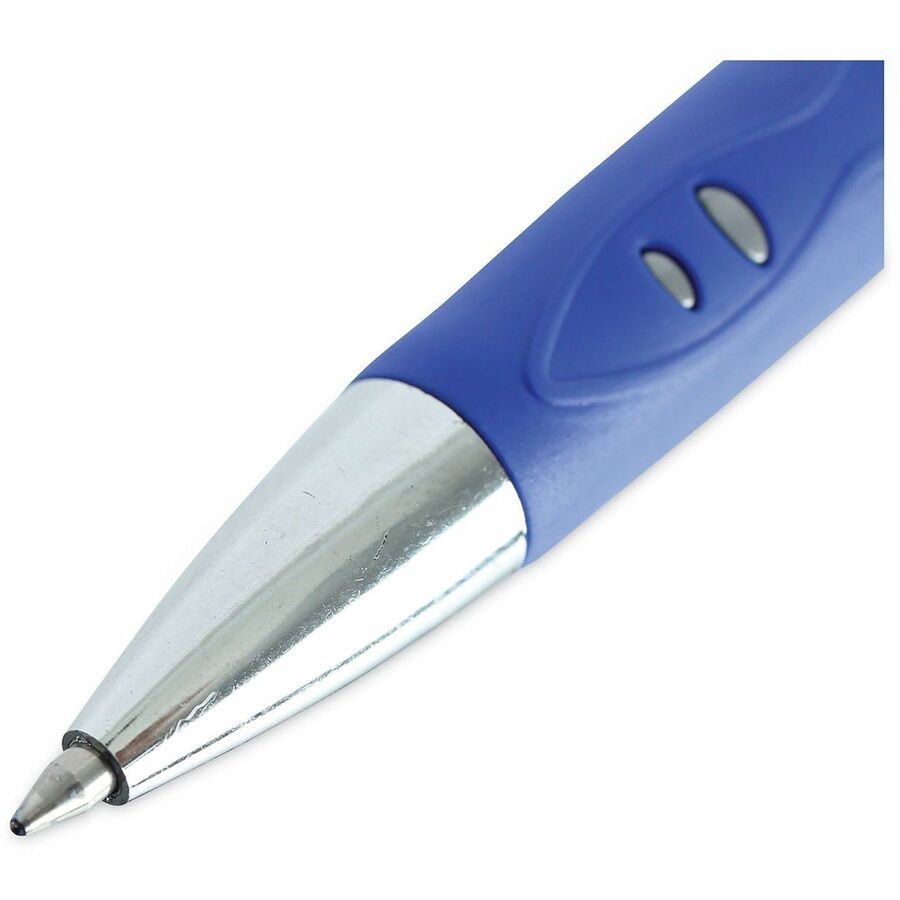 Universal Comfort Grip Gel Pen - Retractable - Blue Ink - Water Based - Gray, Blue, Silver Barrel - 1 Dozen