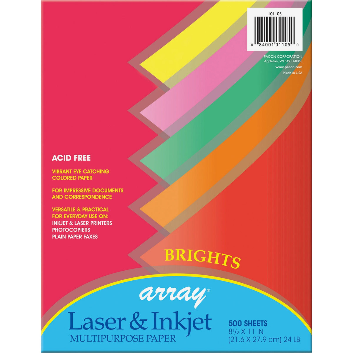 Array Colored Bond Paper 24lb  8.5 X 11  Assorted Bright Colors  500/Ream