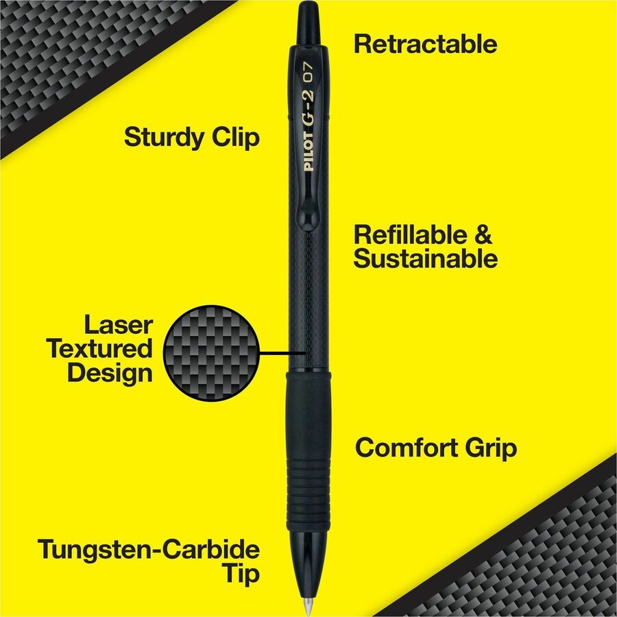 Pilot Gel Pens - 0.7 mm Fine Pen Point - Refillable - Black Ink - Gel-based - Tungsten Carbide Tip - Writing - 36 / Pack