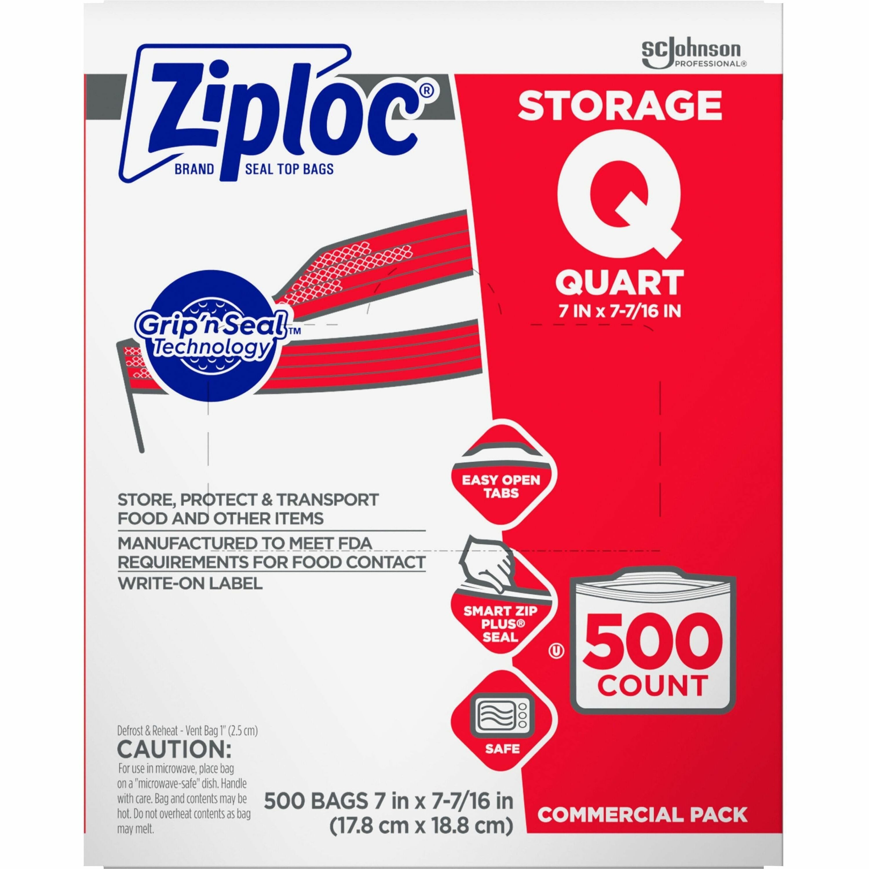 Medium Size - 1 quart Capacity - 7" Width x 1.75 mil (44 Micron) Thickness - Zipper Closure - Textured - Clear - Plastic - Multipurpose - 500 / Carton