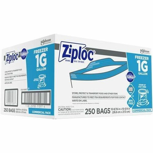 Ziploc&reg; Grip n' Seal Freezer Bags - Large Size - 1 gal Capacity - 10.75" Length x 10.56" Width - Zipper Closure - Textured - Clear - Plastic - Food, Industrial, Healthcare, Office, Commercial, Storage/ - 1 Carton