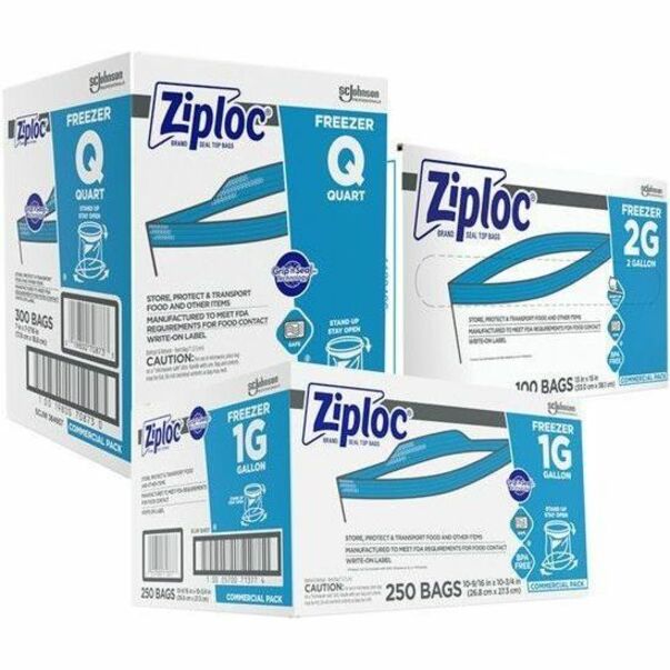Ziploc&reg; Grip n' Seal Freezer Bags - Large Size - 1 gal Capacity - 10.75" Length x 10.56" Width - Zipper Closure - Textured - Clear - Plastic - Food, Industrial, Healthcare, Office, Commercial, Storage/ - 1 Carton