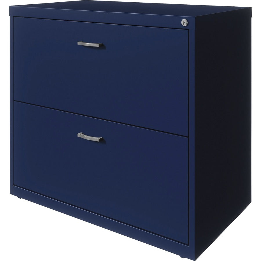 NuSparc 2-Drawer Lateral File, Blue, Steel, 30"W x 17.6"D x 27.7"H, Letter Size, Lateral, Interlocking, Anti-tip, Ball Bearing Slide, Removable Lock, Adjustable Leveling Glides, Recycled, 1 Each
