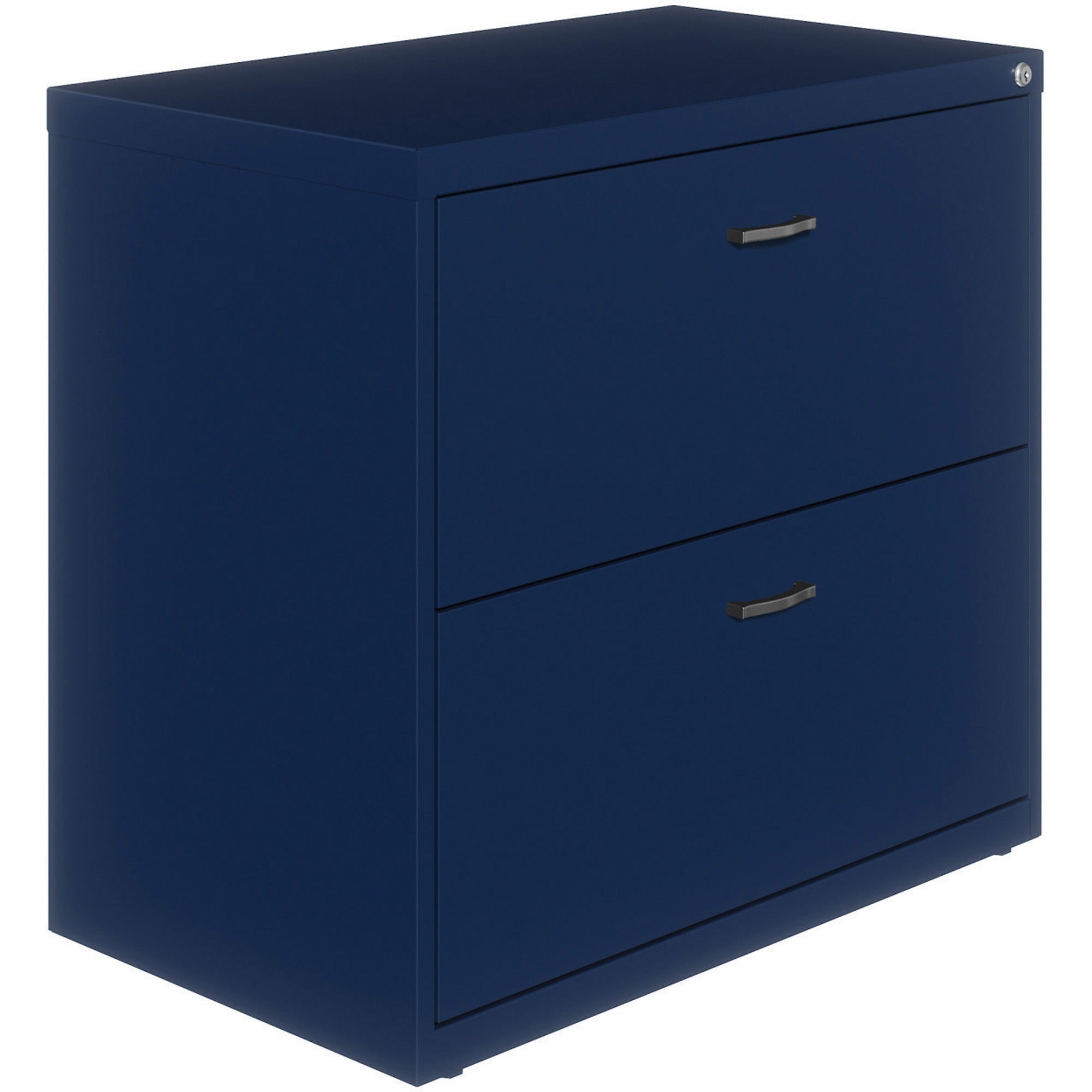 NuSparc 2-Drawer Lateral File, Blue, Steel, 30"W x 17.6"D x 27.7"H, Letter Size, Lateral, Interlocking, Anti-tip, Ball Bearing Slide, Removable Lock, Adjustable Leveling Glides, Recycled, 1 Each