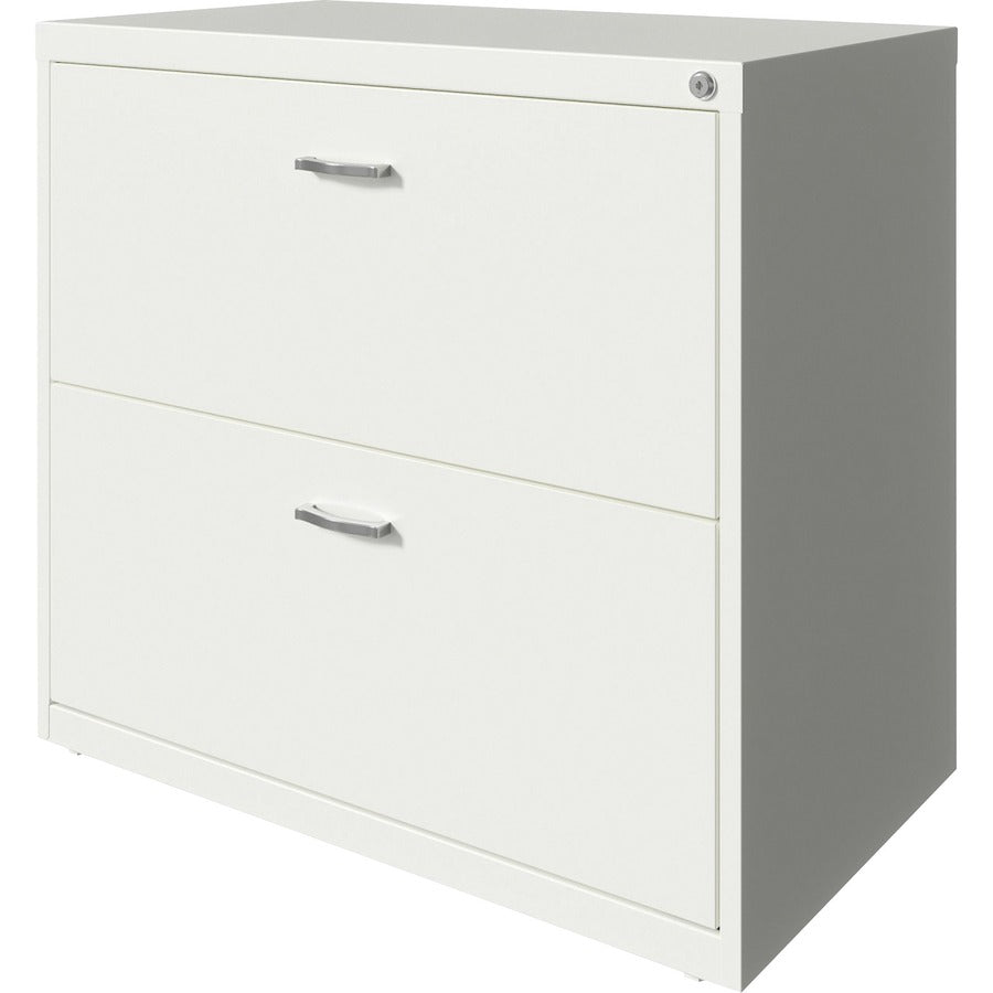 NuSparc 2-Drawer Lateral File, 30"W x 17.6"D x 27.7"H, Letter Size, Lateral, Steel, White, Interlocking, Anti-tip, Ball Bearing Slides, Removable Lock, Adjustable Leveling Glides, 1 Each