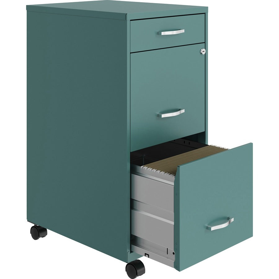 NuSparc Mobile File Cabinet - 14.2" Width x 18" Depth x 29.5" Height - 3 x Drawer(s) for File, Box - Letter - Mobility, Locking Drawer, Glide Suspension, 3/4 Drawer Extension, Cam Lock, Nonporous Surface - Teal - Painted Steel - Recycled