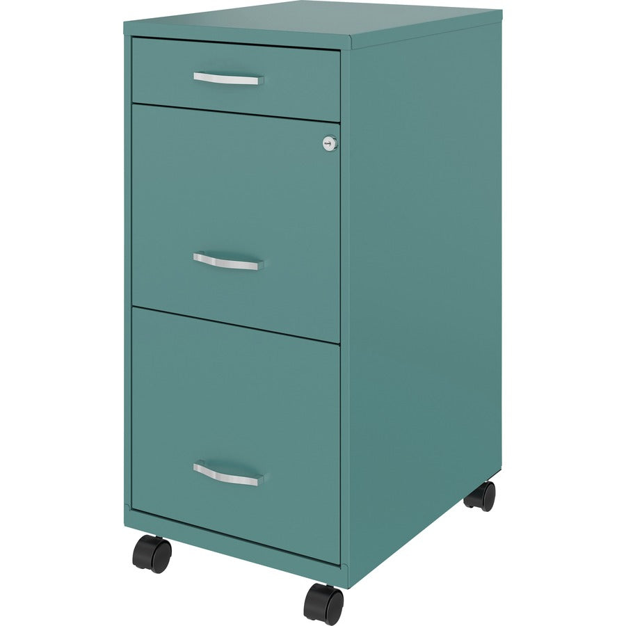 NuSparc Mobile File Cabinet - 14.2" Width x 18" Depth x 29.5" Height - 3 x Drawer(s) for File, Box - Letter - Mobility, Locking Drawer, Glide Suspension, 3/4 Drawer Extension, Cam Lock, Nonporous Surface - Teal - Painted Steel - Recycled