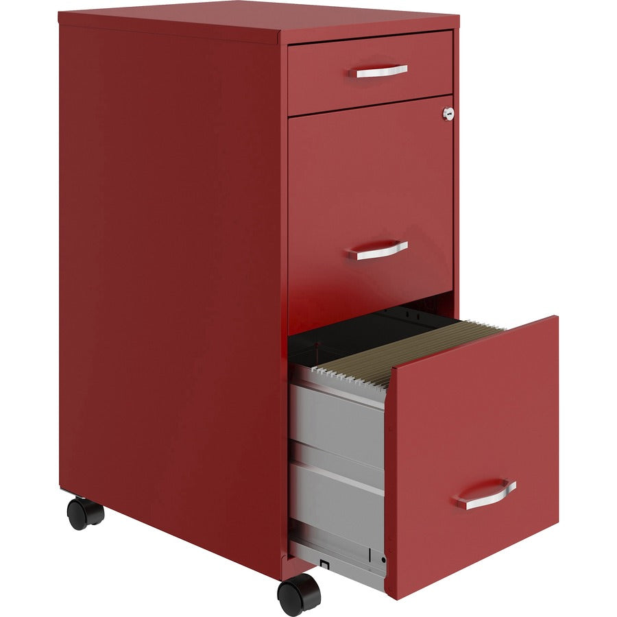 NuSparc Mobile File Cabinet - 14.2" Width x 18" Depth x 29.5" Height - 3 x Drawer(s) for File, Box - Letter - Mobility, Locking Drawer, Glide Suspension, 3/4 Drawer Extension, Cam Lock, Nonporous Surface - Red - Painted Steel - Recycled