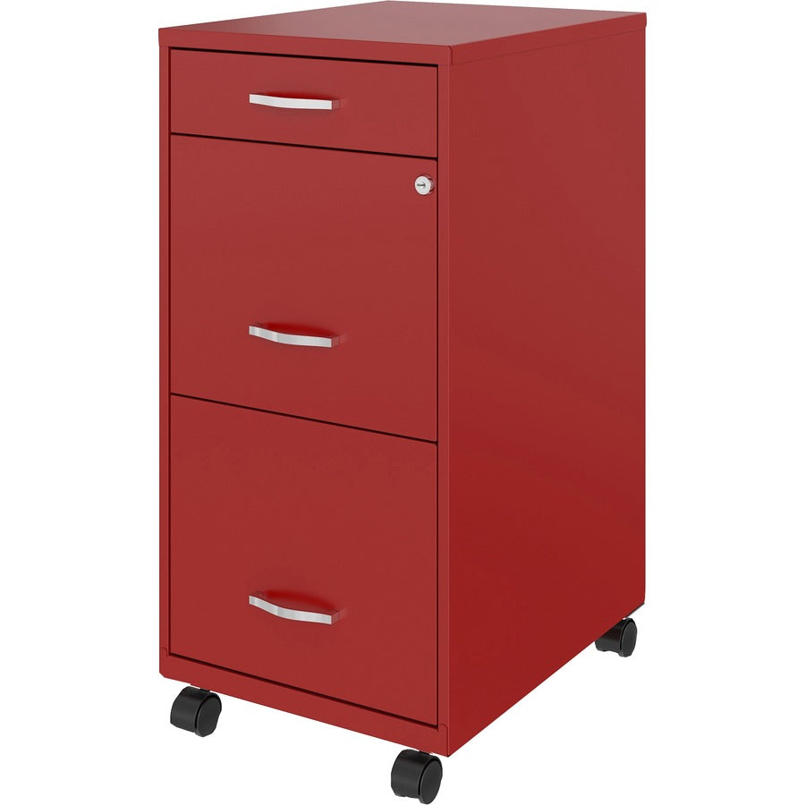 NuSparc Mobile File Cabinet - 14.2" Width x 18" Depth x 29.5" Height - 3 x Drawer(s) for File, Box - Letter - Mobility, Locking Drawer, Glide Suspension, 3/4 Drawer Extension, Cam Lock, Nonporous Surface - Red - Painted Steel - Recycled
