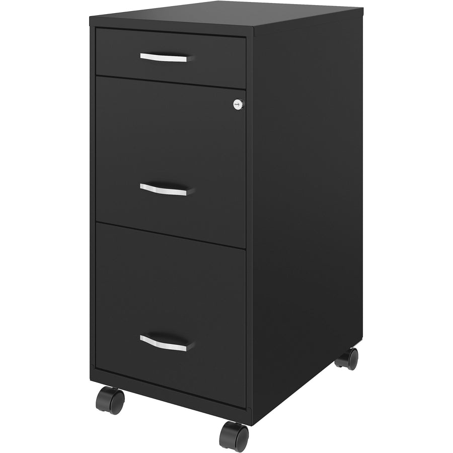 NuSparc Mobile File Cabinet - 14.2" Width x 18" Depth x 29.5" Height - 3 x Drawer(s) for File, Box - Letter - Mobility, Locking Drawer, Glide Suspension, 3/4 Drawer Extension, Cam Lock, Nonporous Surface - Black - Painted Steel - Recycled