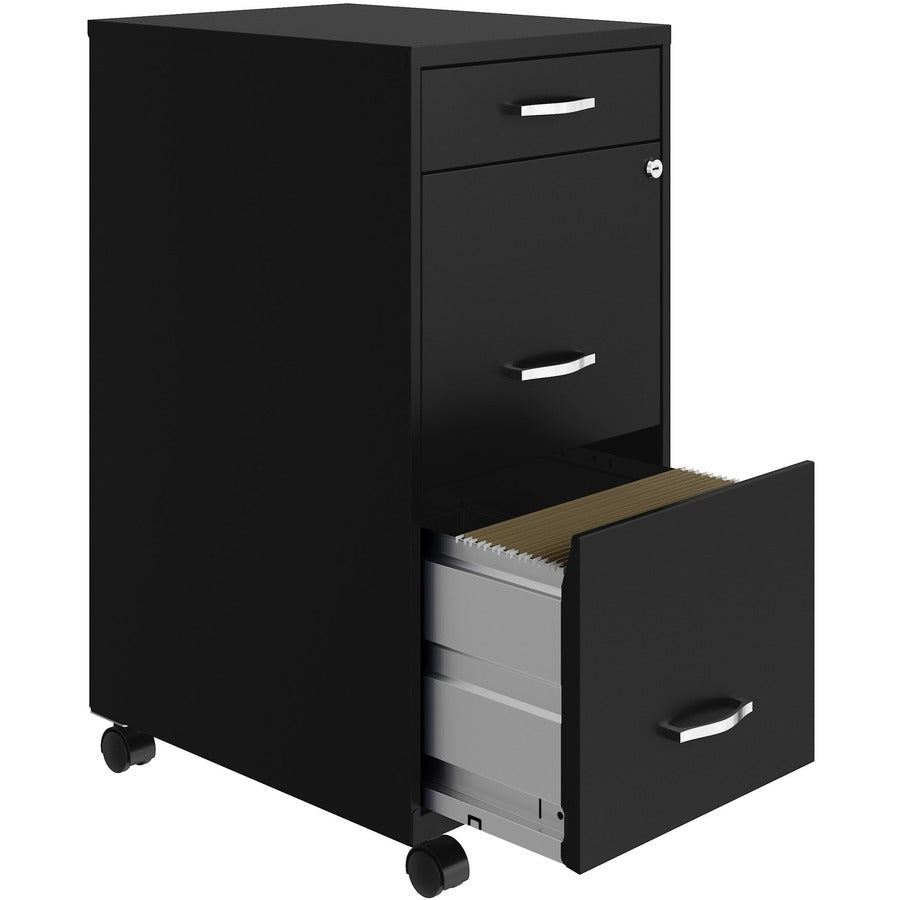 NuSparc Mobile File Cabinet - 14.2" Width x 18" Depth x 29.5" Height - 3 x Drawer(s) for File, Box - Letter - Mobility, Locking Drawer, Glide Suspension, 3/4 Drawer Extension, Cam Lock, Nonporous Surface - Black - Painted Steel - Recycled