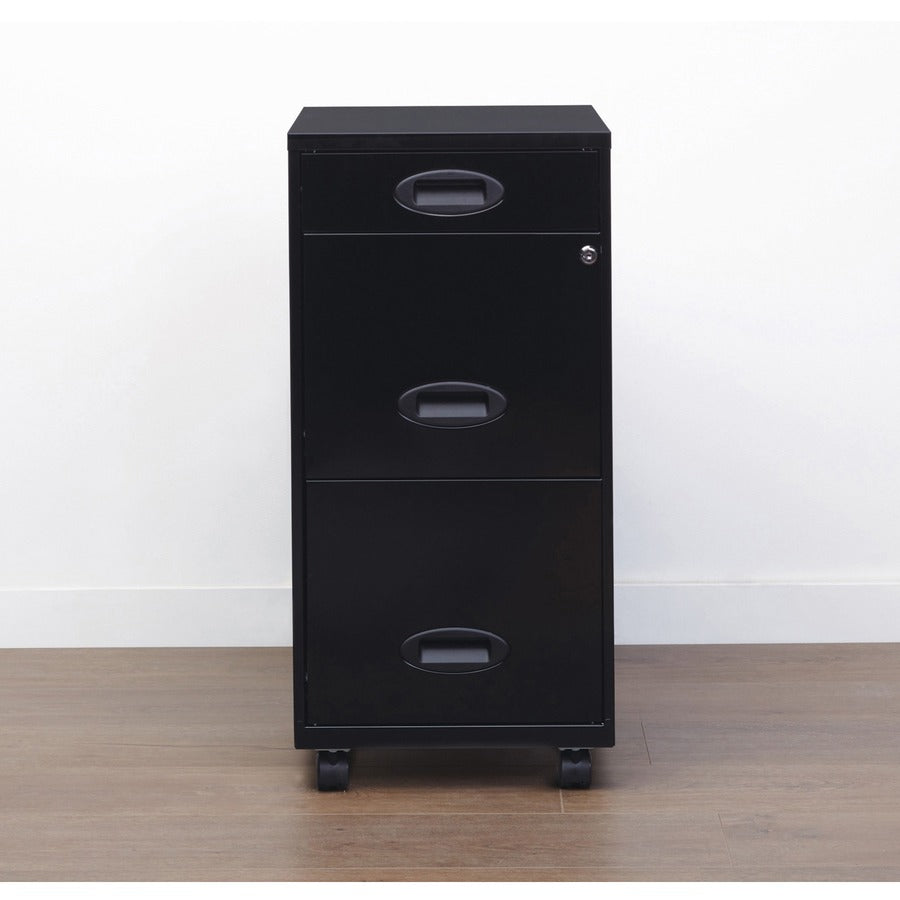 NuSparc File Cabinet - 14.2" Width x 18" Depth x 29.5" Height - 3 x Drawer(s) for Pencil, File - Letter - Vertical - Mobility, Glide Suspension, Drawer Extension, Anti-tip, Lockable, Wheels, Nonporous Surface - Black - Painted Steel - Recycled