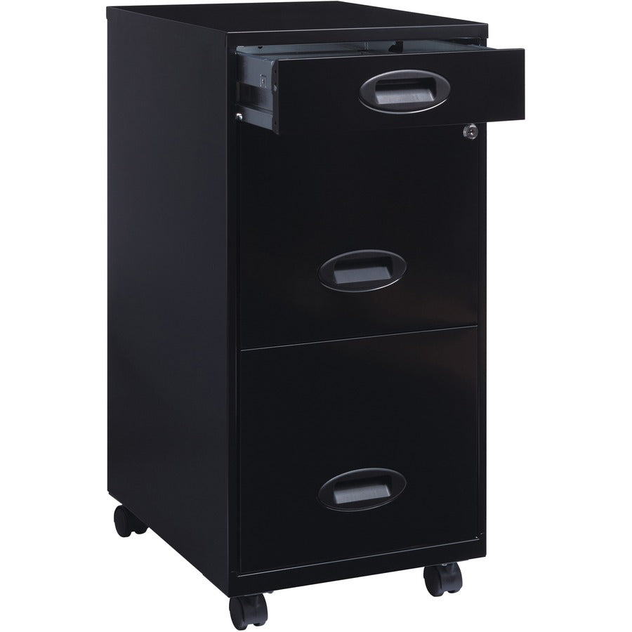 NuSparc File Cabinet - 14.2" Width x 18" Depth x 29.5" Height - 3 x Drawer(s) for Pencil, File - Letter - Vertical - Mobility, Glide Suspension, Drawer Extension, Anti-tip, Lockable, Wheels, Nonporous Surface - Black - Painted Steel - Recycled
