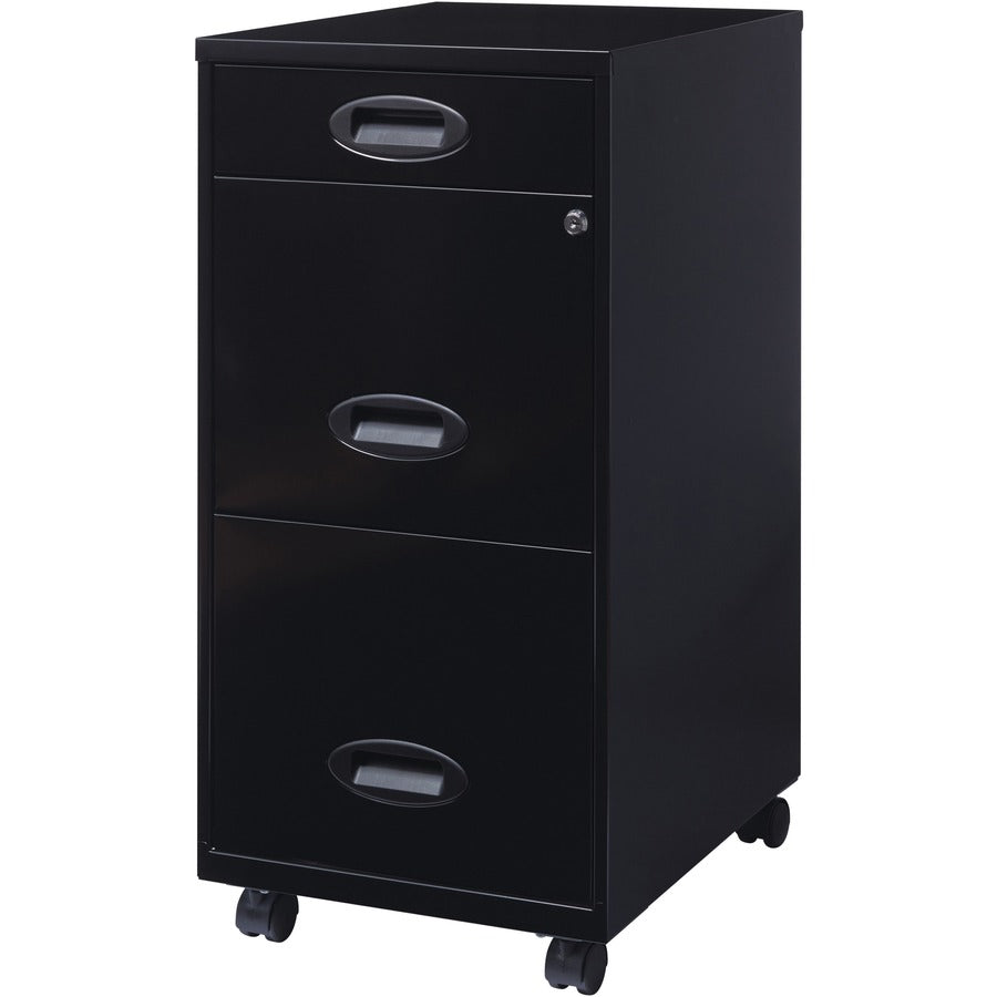 NuSparc File Cabinet - 14.2" Width x 18" Depth x 29.5" Height - 3 x Drawer(s) for Pencil, File - Letter - Vertical - Mobility, Glide Suspension, Drawer Extension, Anti-tip, Lockable, Wheels, Nonporous Surface - Black - Painted Steel - Recycled