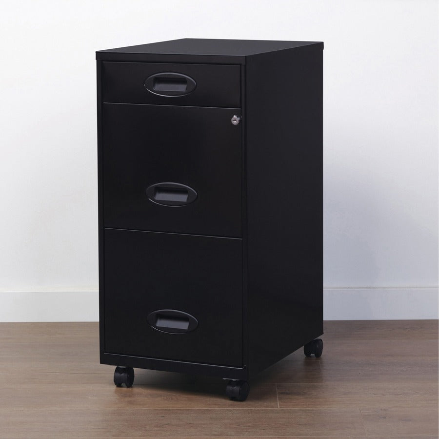 NuSparc File Cabinet - 14.2" Width x 18" Depth x 29.5" Height - 3 x Drawer(s) for Pencil, File - Letter - Vertical - Mobility, Glide Suspension, Drawer Extension, Anti-tip, Lockable, Wheels, Nonporous Surface - Black - Painted Steel - Recycled