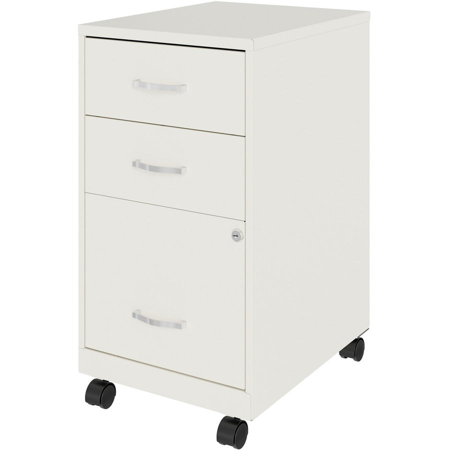 NuSparc 3-Drawer Organizer Metal File Cabinet - 14.2" Width x 18" Depth x 26.7" Height - 3 x Drawer(s) for File, Box - Letter - Glide Suspension, 3/4 Drawer Extension, Anti-tip, Lockable, Mobility - White - Metal - Recycled