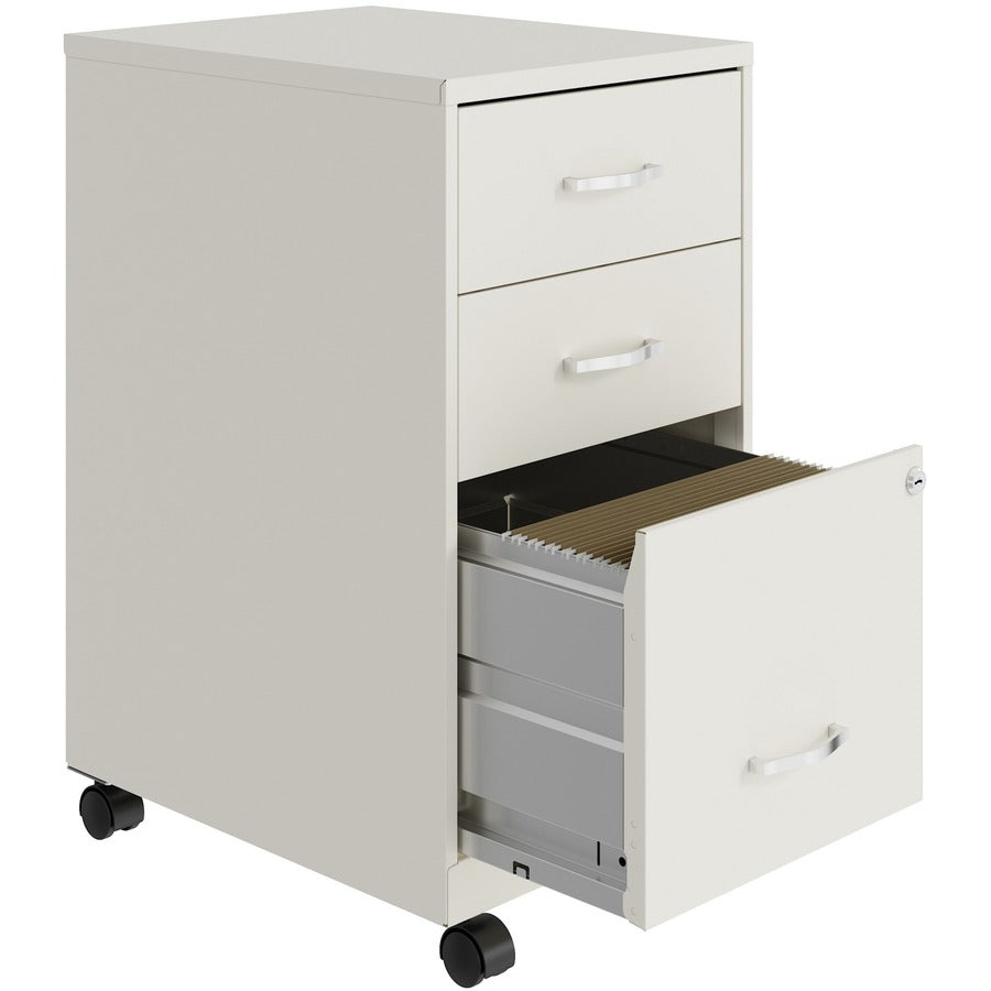 NuSparc 3-Drawer Organizer Metal File Cabinet - 14.2" Width x 18" Depth x 26.7" Height - 3 x Drawer(s) for File, Box - Letter - Glide Suspension, 3/4 Drawer Extension, Anti-tip, Lockable, Mobility - White - Metal - Recycled
