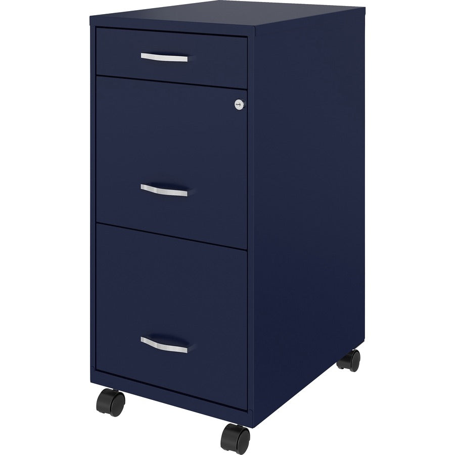 NuSparc Mobile File Cabinet - 14.2" Width x 18" Depth x 29.5" Height - 3 x Drawer(s) for File, Box - Letter - Mobility, Locking Drawer, Glide Suspension, 3/4 Drawer Extension, Cam Lock, Nonporous Surface - Blue - Painted Steel - Recycled