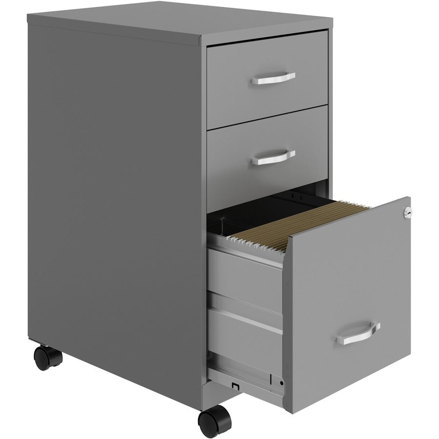 NuSparc 3-Drawer Organizer Metal File Cabinet - 14.2" Width x 18" Depth x 26.7" Height - 3 x Drawer(s) for File, Box - Letter - Glide Suspension, 3/4 Drawer Extension, Anti-tip, Lockable, Mobility - Gray - Metal - Recycled
