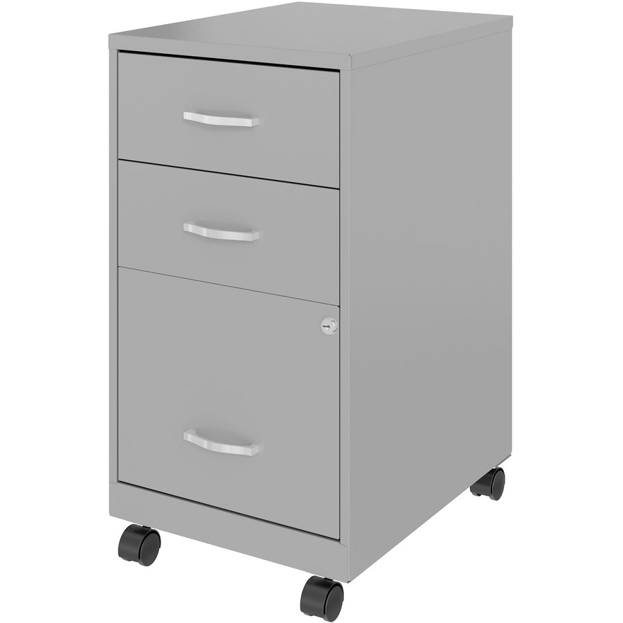 NuSparc 3-Drawer Organizer Metal File Cabinet - 14.2" Width x 18" Depth x 26.7" Height - 3 x Drawer(s) for File, Box - Letter - Glide Suspension, 3/4 Drawer Extension, Anti-tip, Lockable, Mobility - Gray - Metal - Recycled