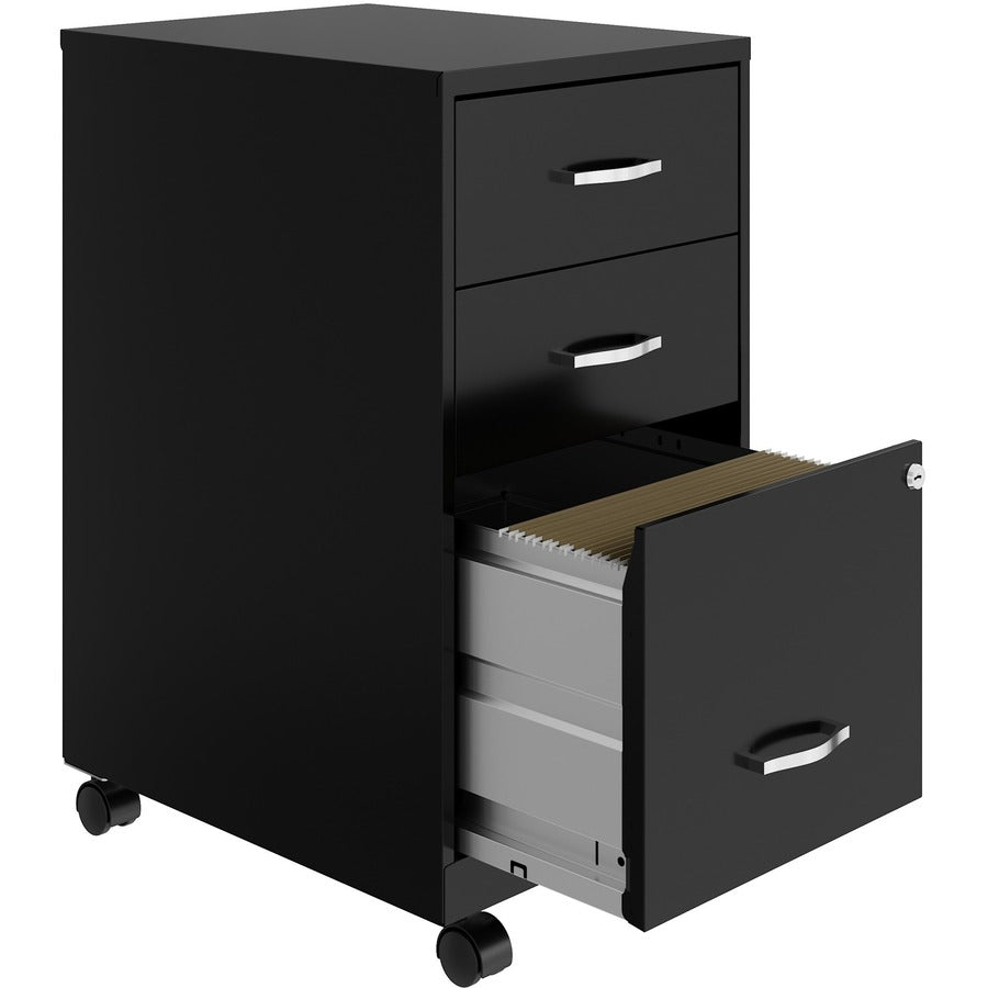 NuSparc 3-Drawer Organizer Metal File Cabinet - 14.2" Width x 18" Depth x 26.7" Height - 3 x Drawer(s) for File, Box - Letter - Glide Suspension, 3/4 Drawer Extension, Anti-tip, Lockable, Mobility - Black - Metal - Recycled