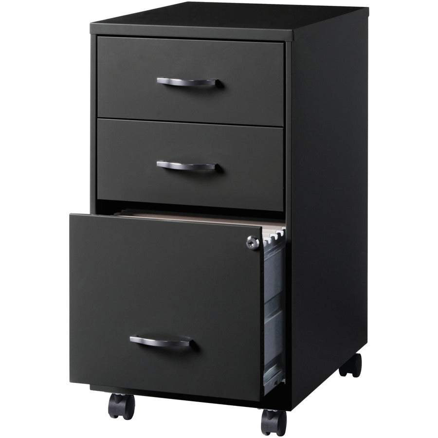 NuSparc 3-Drawer Organizer Metal File Cabinet - 14.2" Width x 18" Depth x 26.7" Height - 3 x Drawer(s) for File, Box - Letter - Glide Suspension, 3/4 Drawer Extension, Anti-tip, Lockable, Mobility - Black - Metal - Recycled