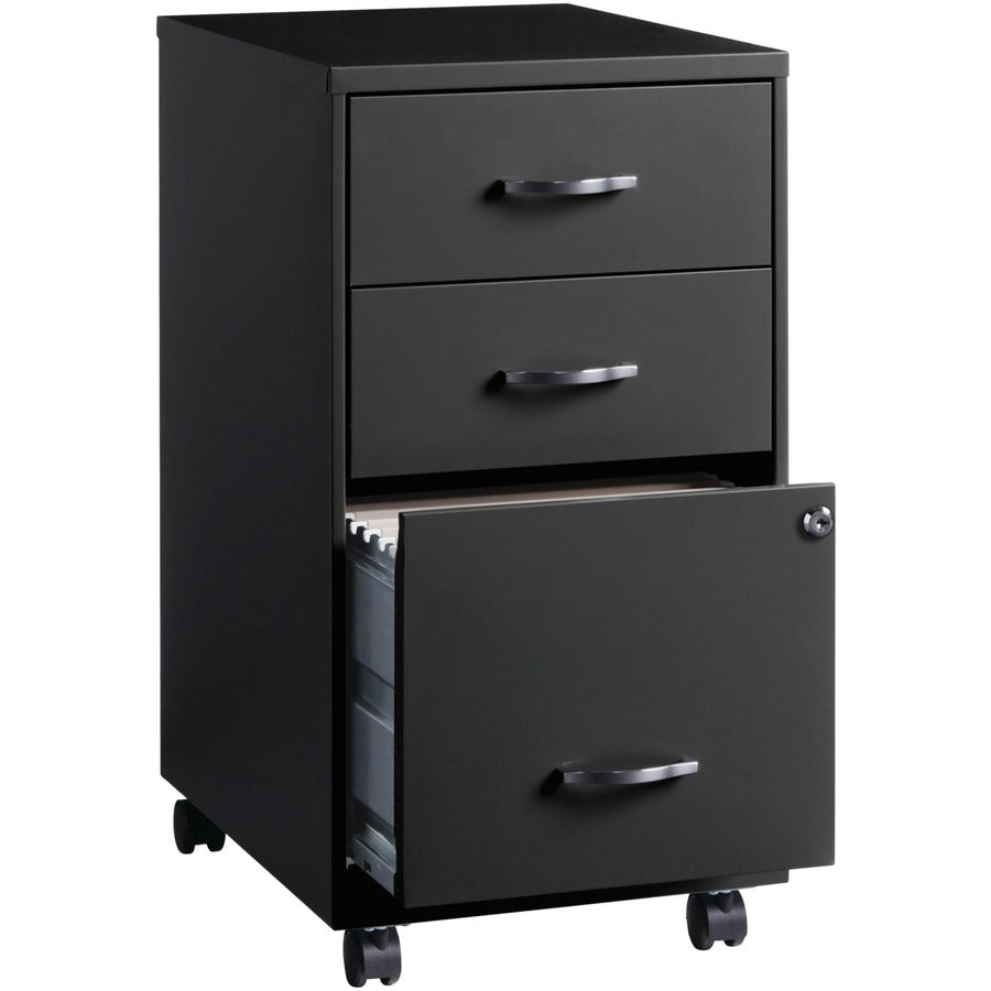 NuSparc 3-Drawer Organizer Metal File Cabinet - 14.2" Width x 18" Depth x 26.7" Height - 3 x Drawer(s) for File, Box - Letter - Glide Suspension, 3/4 Drawer Extension, Anti-tip, Lockable, Mobility - Black - Metal - Recycled