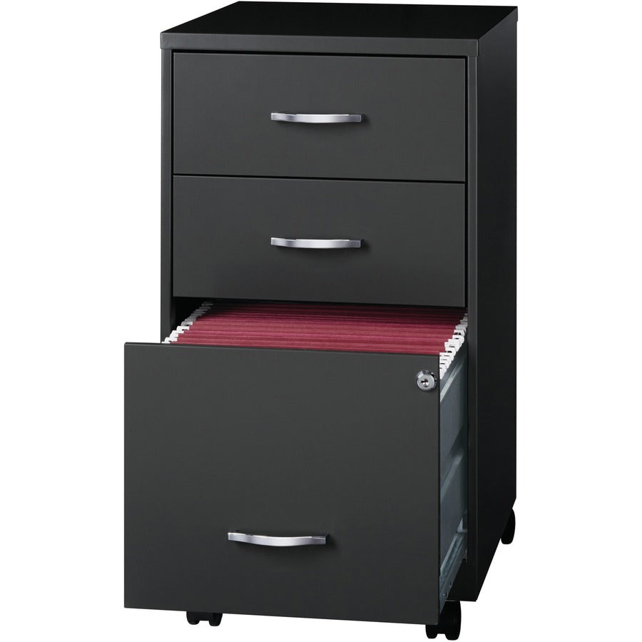 NuSparc 3-Drawer Organizer Metal File Cabinet - 14.2" Width x 18" Depth x 26.7" Height - 3 x Drawer(s) for File, Box - Letter - Glide Suspension, 3/4 Drawer Extension, Anti-tip, Lockable, Mobility - Black - Metal - Recycled