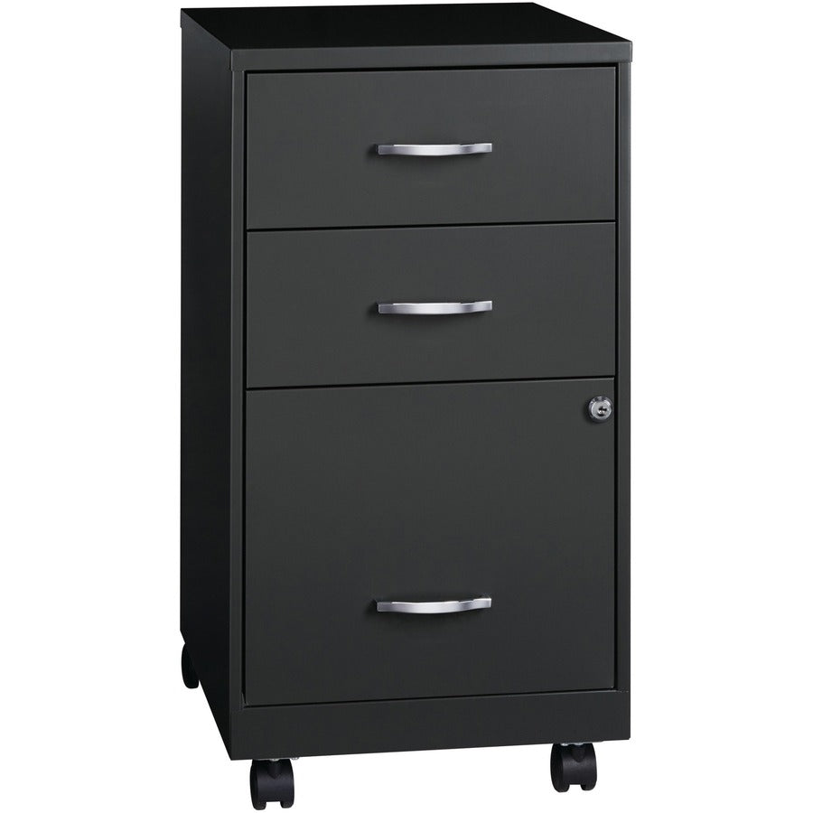 NuSparc 3-Drawer Organizer Metal File Cabinet - 14.2" Width x 18" Depth x 26.7" Height - 3 x Drawer(s) for File, Box - Letter - Glide Suspension, 3/4 Drawer Extension, Anti-tip, Lockable, Mobility - Black - Metal - Recycled