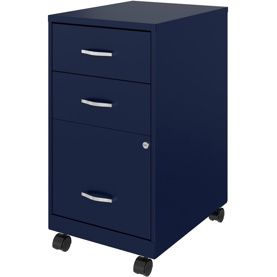 NuSparc 3-Drawer Organizer Metal File Cabinet - 14.2" Width x 18" Depth x 26.7" Height - 3 x Drawer(s) for File, Box - Letter - Glide Suspension, 3/4 Drawer Extension, Anti-tip, Lockable, Mobility - Navy - Metal - Recycled