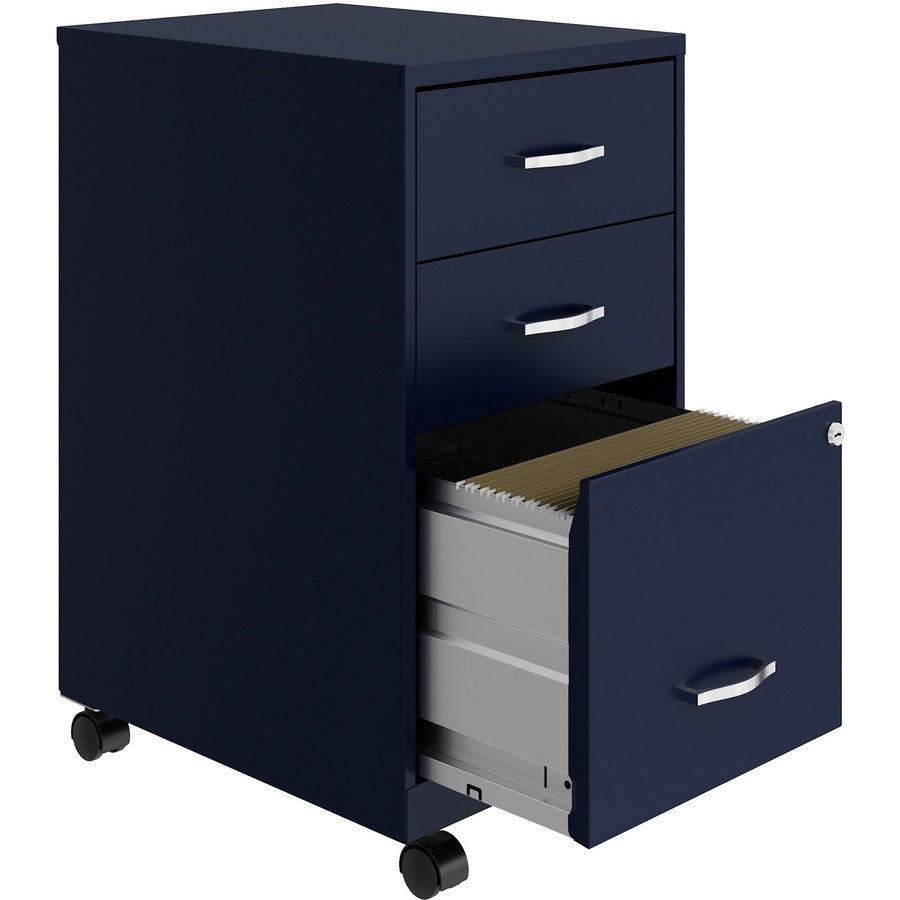 NuSparc 3-Drawer Organizer Metal File Cabinet - 14.2" Width x 18" Depth x 26.7" Height - 3 x Drawer(s) for File, Box - Letter - Glide Suspension, 3/4 Drawer Extension, Anti-tip, Lockable, Mobility - Navy - Metal - Recycled