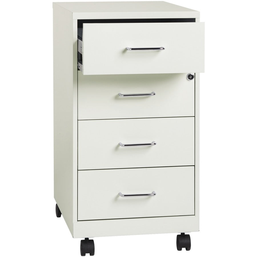 NuSparc Mobile Storage Cabinet - 14.2" Width x 18" Depth x 26.5" Height - 4 x Drawer(s) - Letter, Legal - Mobility, Glide Suspension, Anti-tip, Nonporous Surface, Cam Lock, 3/4 Drawer Extension - White - Painted Steel - Recycled