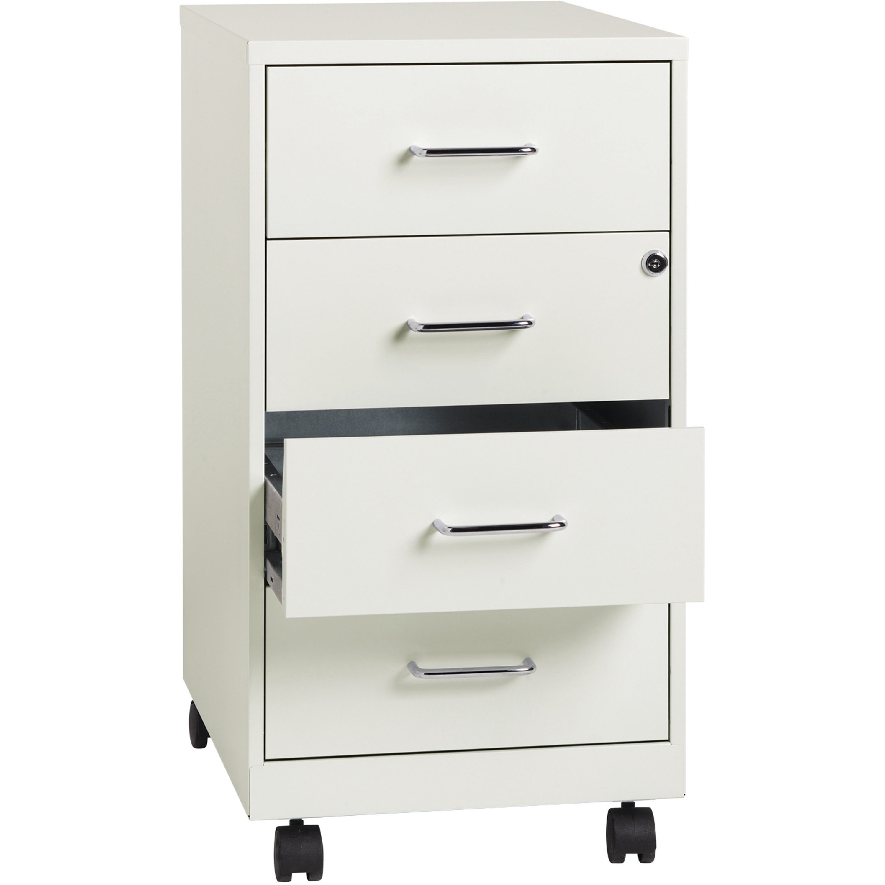 NuSparc Mobile Storage Cabinet - 14.2" Width x 18" Depth x 26.5" Height - 4 x Drawer(s) - Letter, Legal - Mobility, Glide Suspension, Anti-tip, Nonporous Surface, Cam Lock, 3/4 Drawer Extension - White - Painted Steel - Recycled
