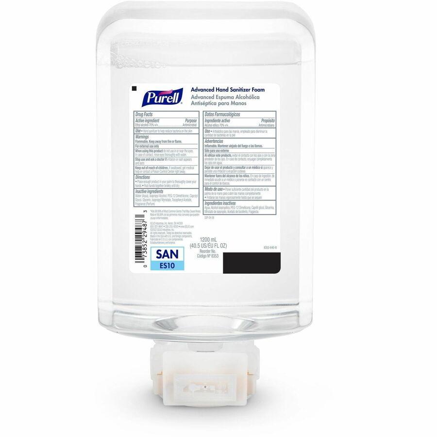 PURELL Advanced Hand Sanitizer Foam Refill, 1.27 Quart, Touchless Dispenser, Clear, Non-drying, Dye-free, Bio-based, Refillable, 2/Carton