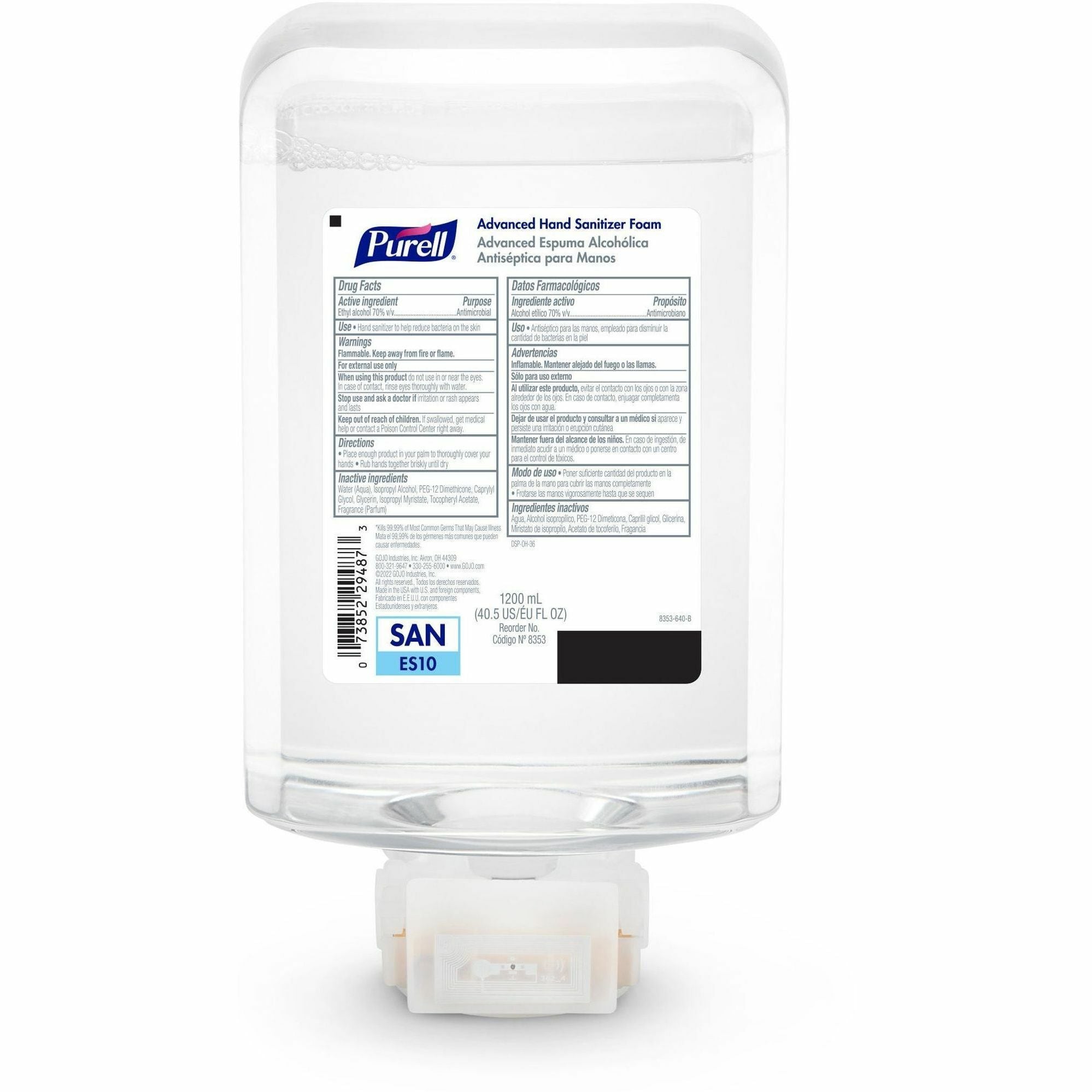 PURELL Advanced Hand Sanitizer Foam Refill, 1.27 Quart, Touchless Dispenser, Clear, Non-drying, Dye-free, Bio-based, Refillable, 2/Carton