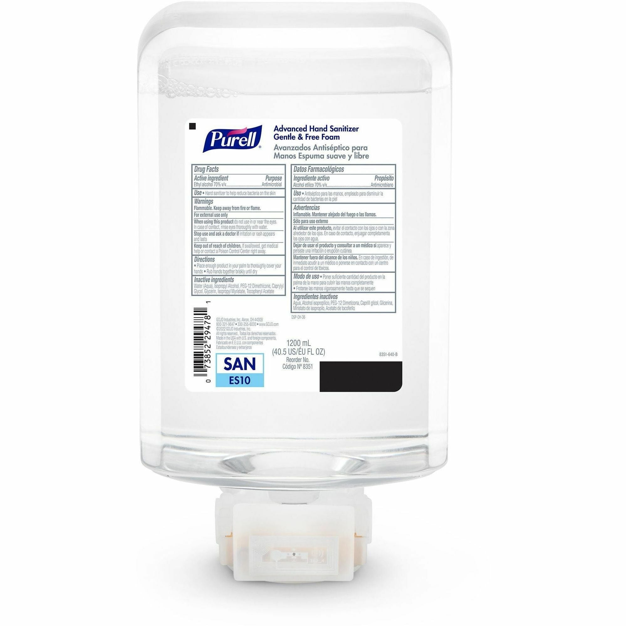 PURELL Advanced Hand Sanitizer Foam Refill, 1.27 Quart, Touchless Dispenser, Clear, Fragrance-Free, Dye-Free, Bio-based, 2/Carton