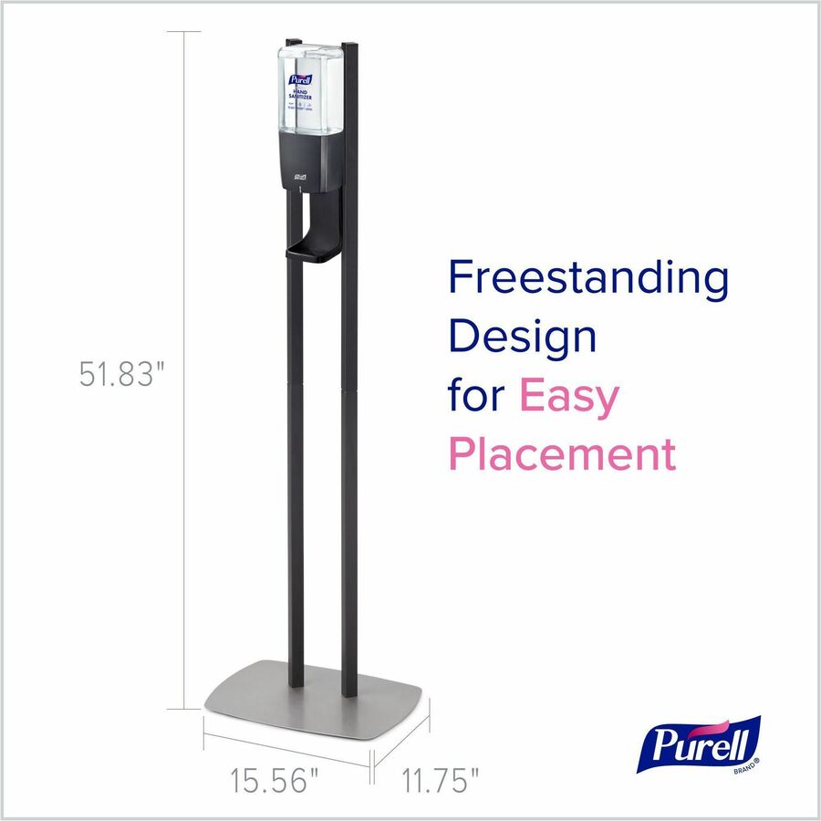 PURELL&reg; ES10 Floor Stand with Automatic Dispenser - Floor, Freestanding - Graphite - For High Traffic Area, Sanitizing Dispenser, Waiting Room, Hallway - Low-profile Base, Lightweight, Sturdy