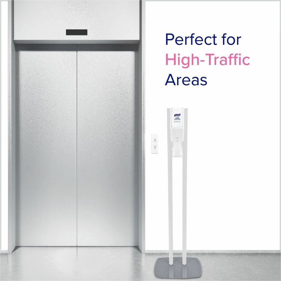 PURELL&reg; ES10 Floor Stand with Automatic Dispenser - Floor, Freestanding - White - For Sanitizing Dispenser, High Traffic Area, Waiting Room, Hallway - Sturdy, Low-profile Base, Lightweight