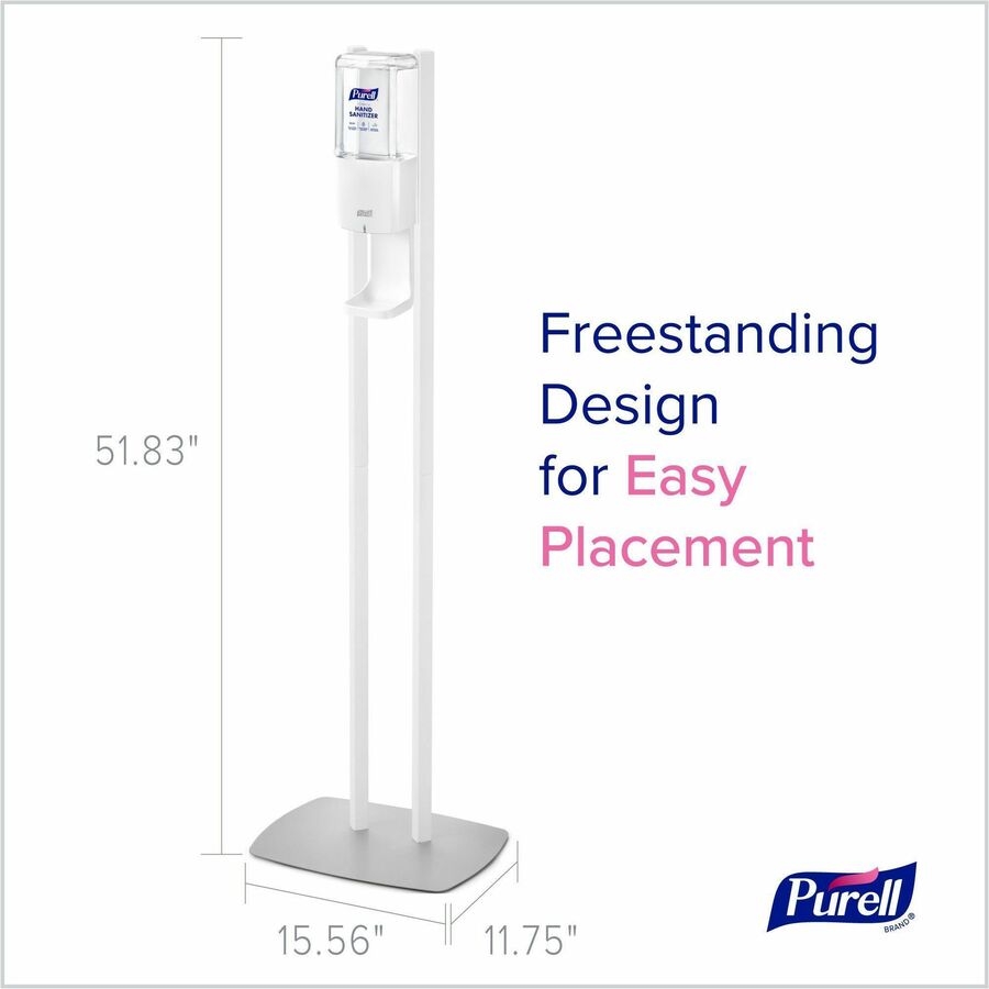 PURELL&reg; ES10 Floor Stand with Automatic Dispenser - Floor, Freestanding - White - For Sanitizing Dispenser, High Traffic Area, Waiting Room, Hallway - Sturdy, Low-profile Base, Lightweight
