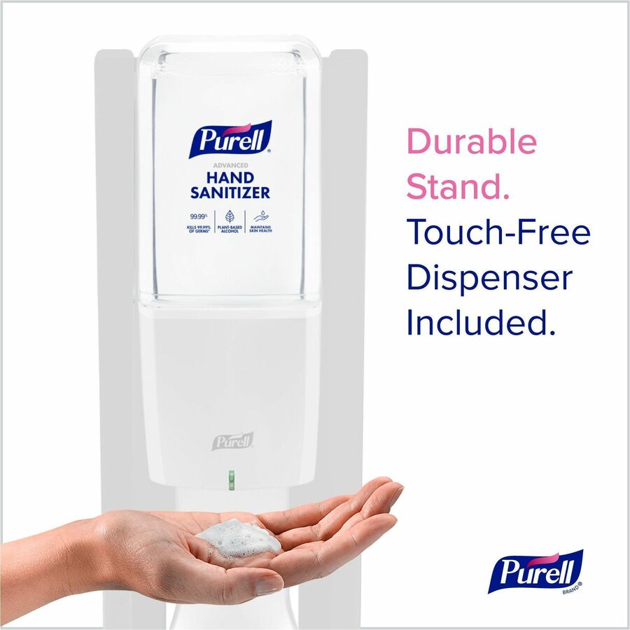 PURELL&reg; ES10 Floor Stand with Automatic Dispenser - Floor, Freestanding - White - For Sanitizing Dispenser, High Traffic Area, Waiting Room, Hallway - Sturdy, Low-profile Base, Lightweight