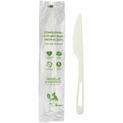 Knife - Knife - Food, Cafeteria - Dishwasher Safe - Disposable - Talc-filled Polylactic Acid (TPLA), PLA (PolyLactic Acid) Plastic - White - 750 Case